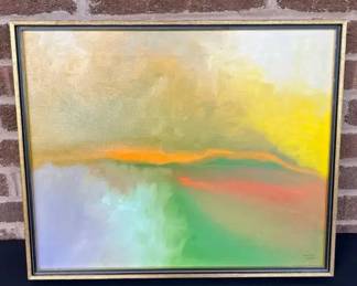 Signed Sheila Hack Abstract Original Oil Painting Intrusion 1971 Baltimore Artist