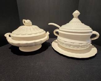 Midcentury White Ceramic Soup Tureen Lot W Ladle Underplate
