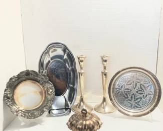 Vintage Silver Plated Decor Candlesticks, Trays, Platter