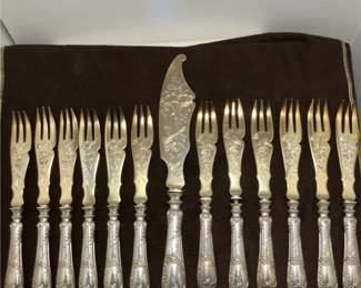 Antique Silver Plated Fish Flatware, Set 13Piece Victorian Ornate Flatware