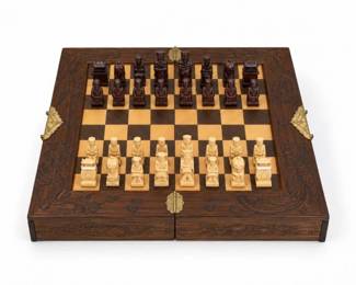 176 VintageHandCarvedWoodenChessSetFoldUpBoardPieces