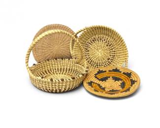 135 VintageWovenWickerCoiledBasketCollectionwTrivets4Pcs