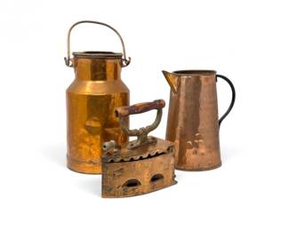 47 VintageCopperMilkCanPitcherAntiqueSadIron3Pcs