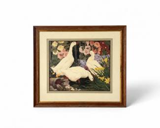 118 JessieArmsBotkeGeeseandHollyhocksFramedArtPrint