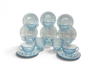122 VintageAzureBlueFostoriaVersaillesStyleCupsSaucersMore
