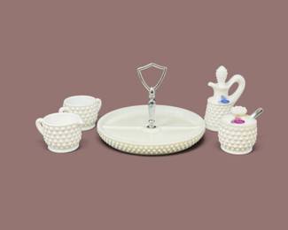 116 VintageFentonWhiteMilkGlassHobnailServingCollection5Pcs