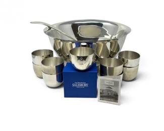 173 PewterPunchBowlwLadle9SalisburyJeffersonCups