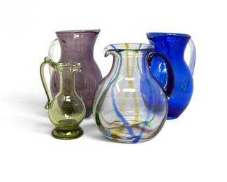 23 HandblownArtGlassPitchersinCobaltAmethystMulticolor4Pcs