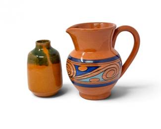 140 SenapiChitrePanamaPotteryPitcherGlazedCeramicVase2Pcs