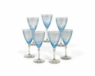 124 VintageAzureBlueFostoriaVersaillesStyleWineGlasses7Pcs