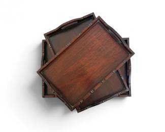 174 Setof3HongKongWoodenServingTrayswSideHandles