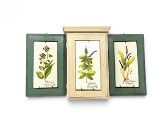 177 VintageAEItalyHandPaintedTilesFramedWoodenKeyBox