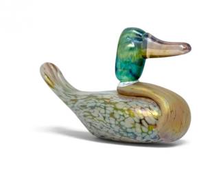 17 SignedHandblownArtGlassDuckFigurinewIridescentFinish
