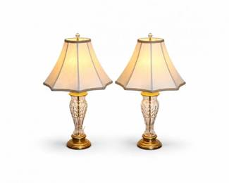 62 WaterfordEvenwoodStyleCutCrystalBrassTableLampsPair