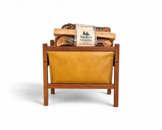66 WoodLeatherFireplaceLogHolderwFirewoodBundle