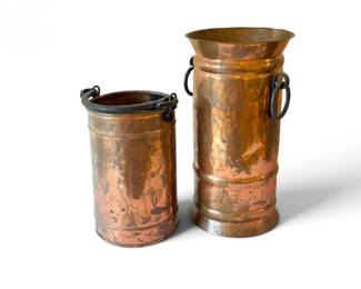 113 VintageCopperUmbrellaStandBucketwWroughtIronHandles