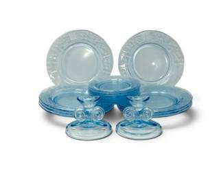 123 VintageAzureBlueFostoriaVersaillesStylePlatesCandleHolders