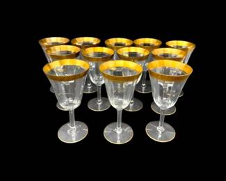 3 VintageGoldRimmedMintonStyleWineGlasseswFloralBand12Pc