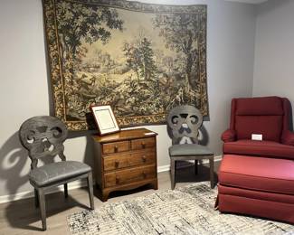 Howard Miller Rocker/Ottoman, Autumn Harvest Tapestry by Jean-Baptiste Oudry