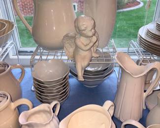 Vtg Lotus White Porcelain Bowls, White Ribbed Pitcher USA, Etc!