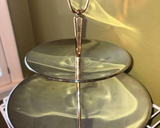 Lrg Kromex Chrome 2 Tier Serving Tray!
