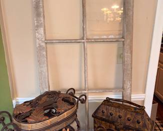 Vtg Metal Wine Box Carrier, Wrought Iron Leaf Box, Window Frame!