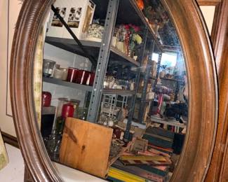 Antique Wood Framed Oval Mirror!