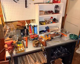 Heavy Duty Galvanized Work Bench, Vtg Clamp On Bench Vise, Etc!