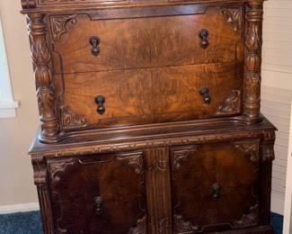 Antique Jacobean Revival Style Highboy Burled Wood Drawer Faces c. 1920s to 1940s!