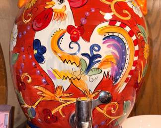 Table Tops Gallery Florence Hand Painted Beverage Dispenser w/Rooster!