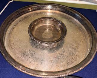 Vtg Wm Rogers #4372G Round Silver plate Tray W/Sm SilverPlate Bowl!