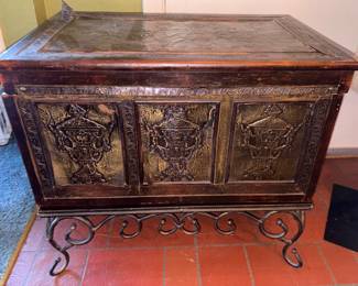 Wood Box on Wrought Iron Base!