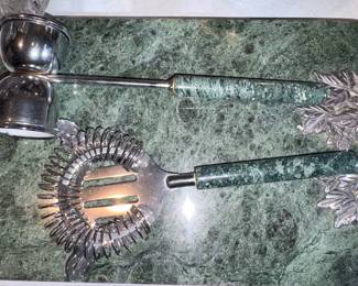 Green Cocktail Bar Tool Set w/Marble Board!