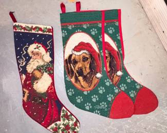 Linda Pickens Golden Retriever Christmas Stockings, Vtg Needlepoint Santa Stocking!