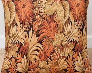 Vintage Botanical Tapestry Throw Pillow ◆ Rust, tan, cream, and brown foliage pattern ◆ Textured woven fabric ◆ Piped edges