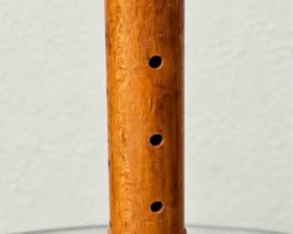 Vintage Wooden Wind Instrument ◆ Natural wood finish ◆ Finger holes ◆ Ribbed, flared base ◆ Aged patina