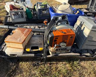 STIHL handheld blower and assorted tools