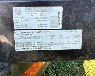 Down to Earth dump trailer - manufacturer data plate
