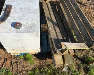 Slatted bench and assorted building pieces