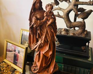 Carved Wooden Statue of Standing Virgin and Child