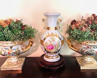 Pair of 19th Century Porcelain Urn w/ Birds & Sevres Style Vase