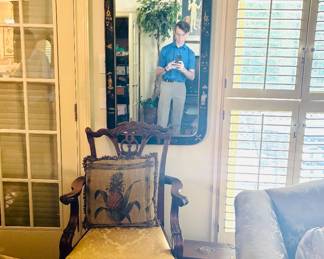 Chippendale Style Chair w/ Black Lacquer Chinese Style Mirror