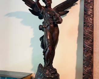 Pair of Bronze Angel Statues on Wooden Bases