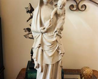 Carved Stone Statue of Madonna and Child