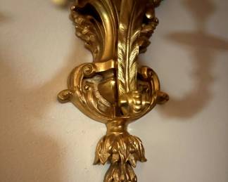 Pair of Two Candle Beautiful Gilt Bronze Putti Sconces Blowing Trumpets
