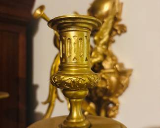 Pair of Two Candle Beautiful Gilt Bronze Putti Sconces Blowing Trumpets