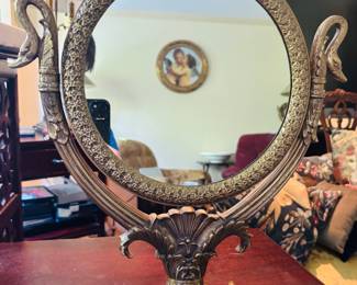 Pair of Gilt Bronze Mirrors w/Swans