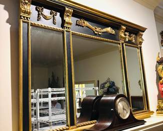 Black & Giltwood Triple Mirror Mantle Mirror