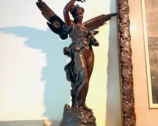 Pair of Bronze Angel Statues on Wooden Bases