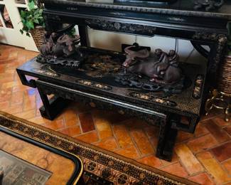 Pair of Black Lacquered Asian Tables